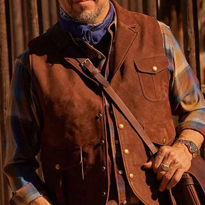 Herren Premium Wildlederweste mit funktionalen Taschen und klassischem Schnitt Aliams