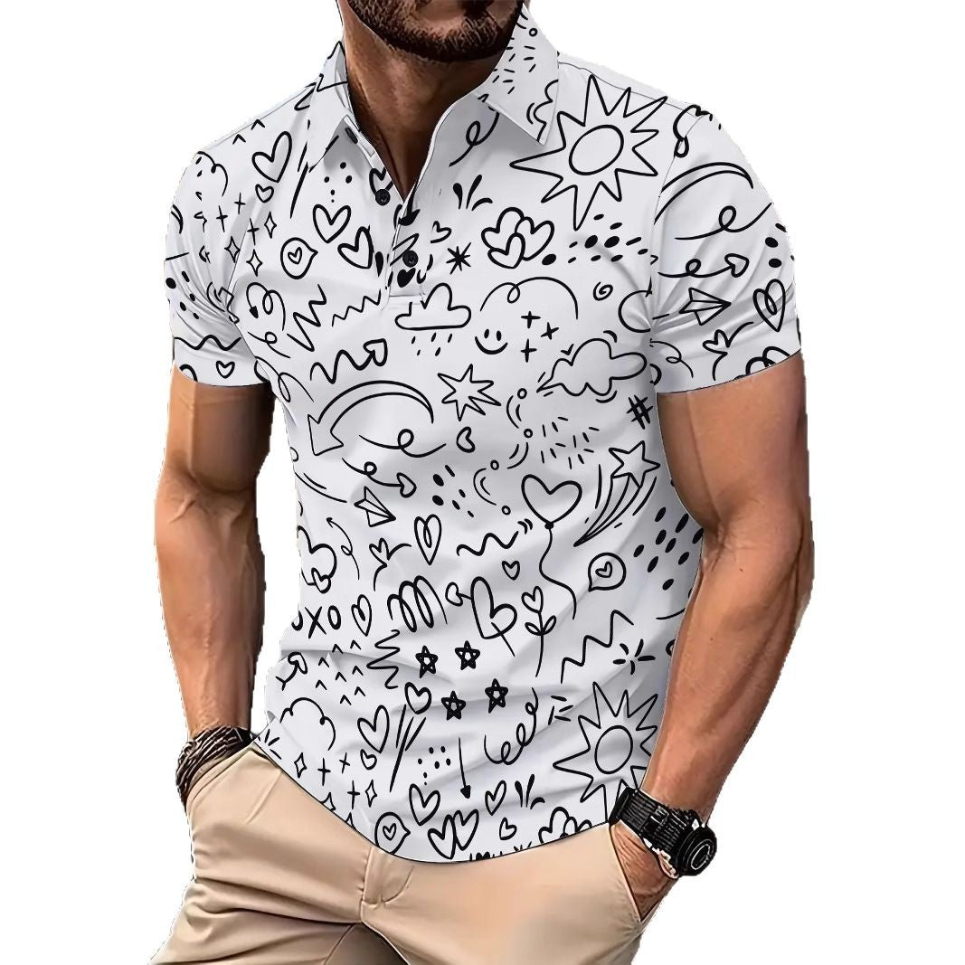 Herren Kurzarm Poloshirt mit kreativem Grafikdruck Aliams