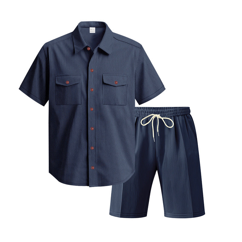 Herren Kurzarm-Hemd und Shorts Set mit praktischen Taschen und bequemer Passform Aliams