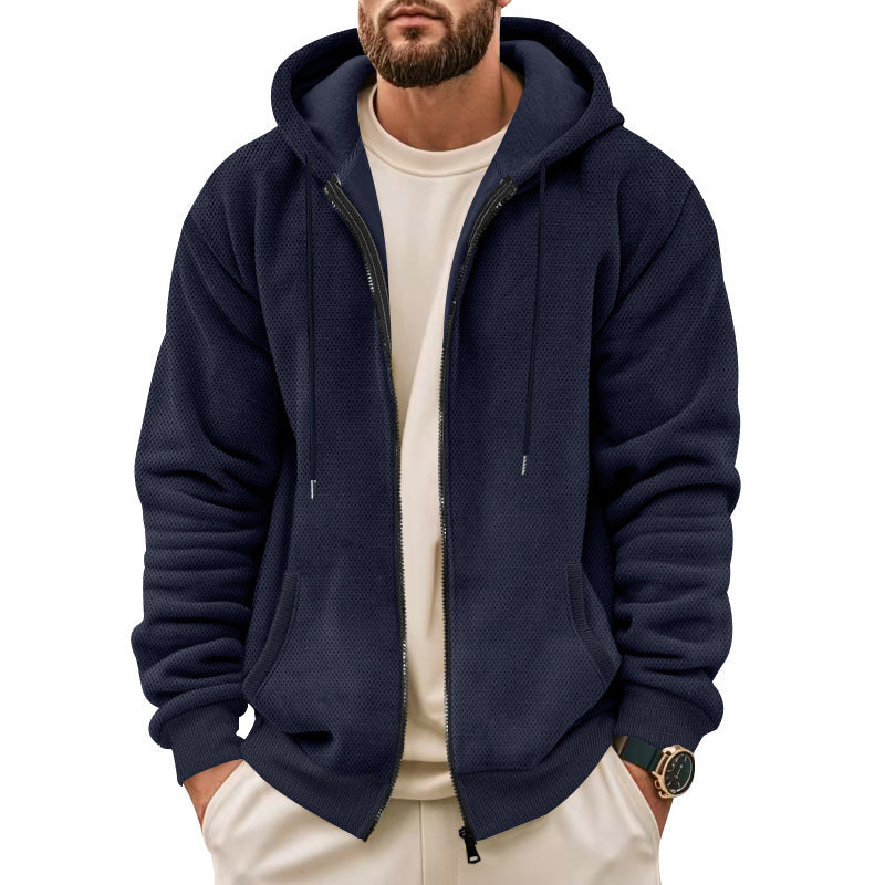 Herren Fleece Kapuzenjacke mit durchgehendem Reißverschluss und praktischen Taschen Aliams