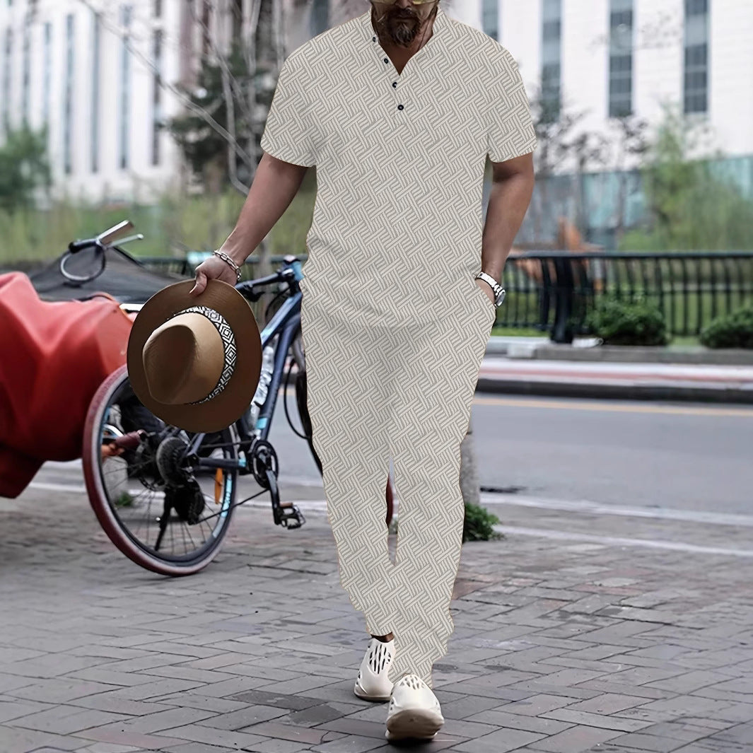 Herren Jumpsuit mit modischem Webmuster und praktischen Taschen Aliams