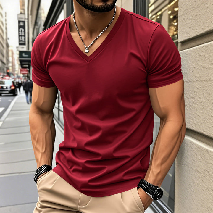 Herren V-Ausschnitt T-Shirt aus atmungsaktiver und schnelltrocknender Baumwolle Aliams