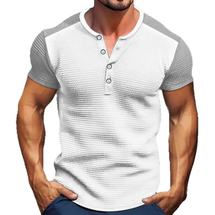 Herren Kurzarm Henley Shirt mit modischen Knöpfen Aliams