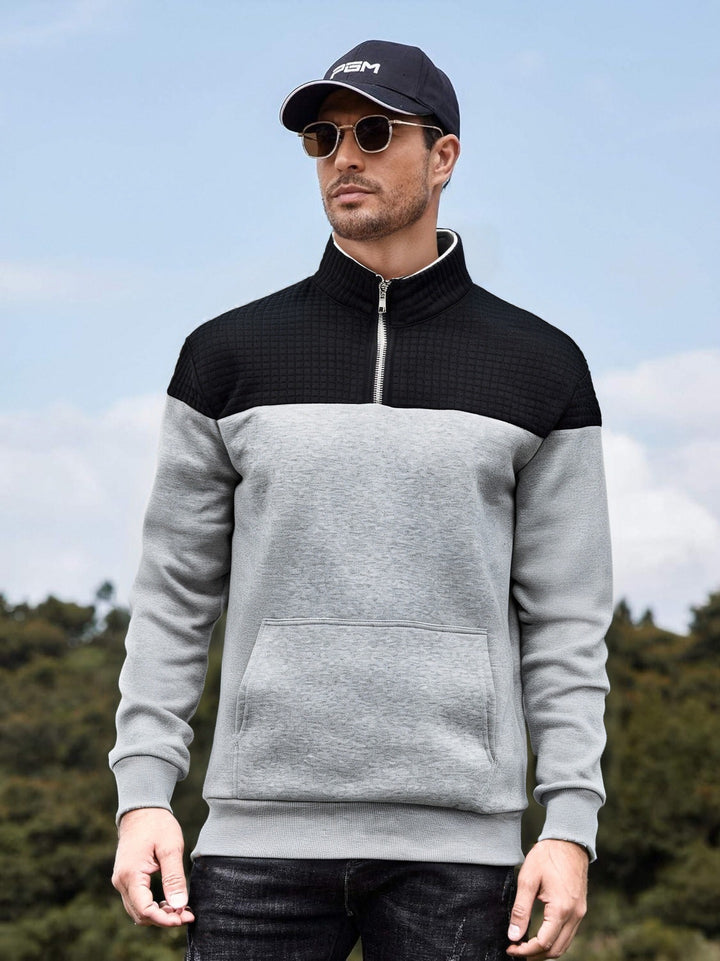 Herren funktionale Sweatjacke mit hochschließendem Kragen und praktischer Kängurutasche Aliams