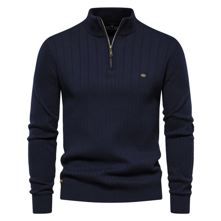 Herren Pullover mit eleganter Rippstruktur und halbem Reißverschluss Aliams