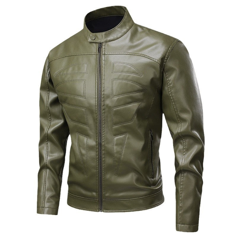 Herren stylische Bikerjacke im Lederlook mit Stehkragen Aliams