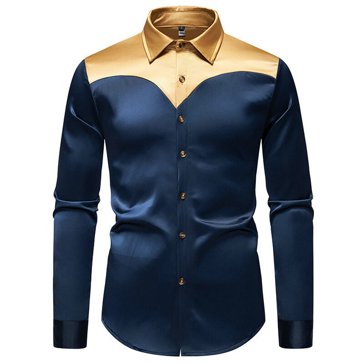 Herren Elegantes Langarmhemd mit glänzendem Kragen Aliams