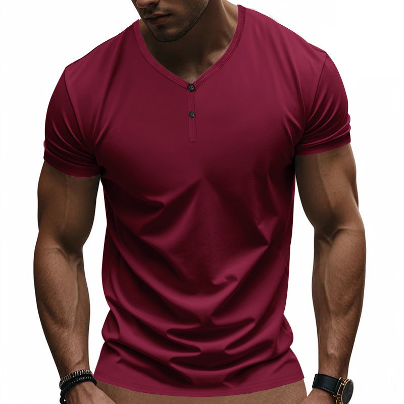 Herren Kurzarm Henley-T-Shirt mit modischem V-Ausschnitt und Knopfdetails Aliams