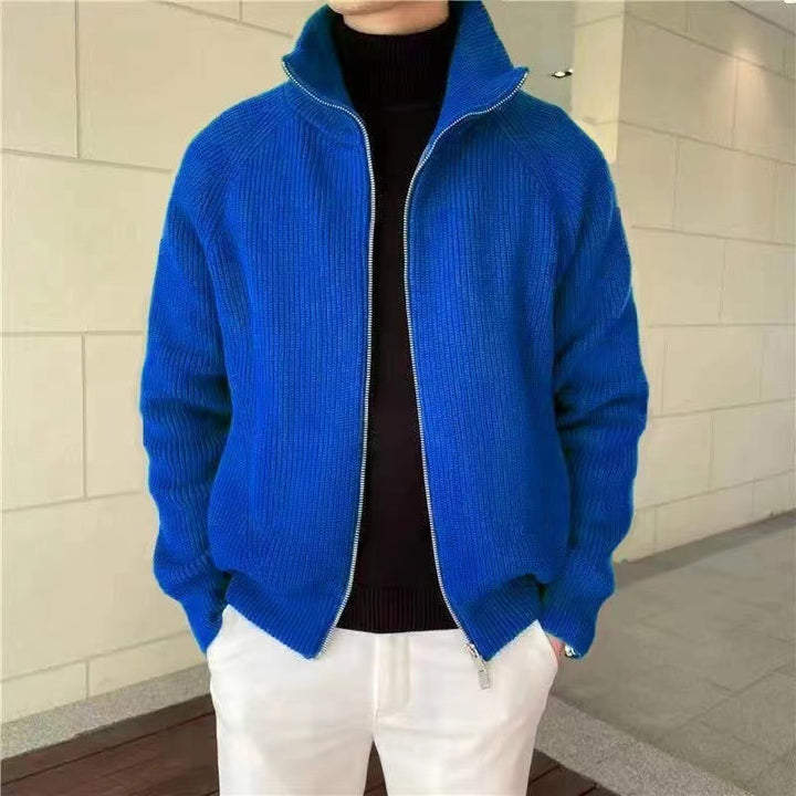 Herren hochwertige Strickjacke mit hohem Kragen und praktischen Reißverschluss Aliams