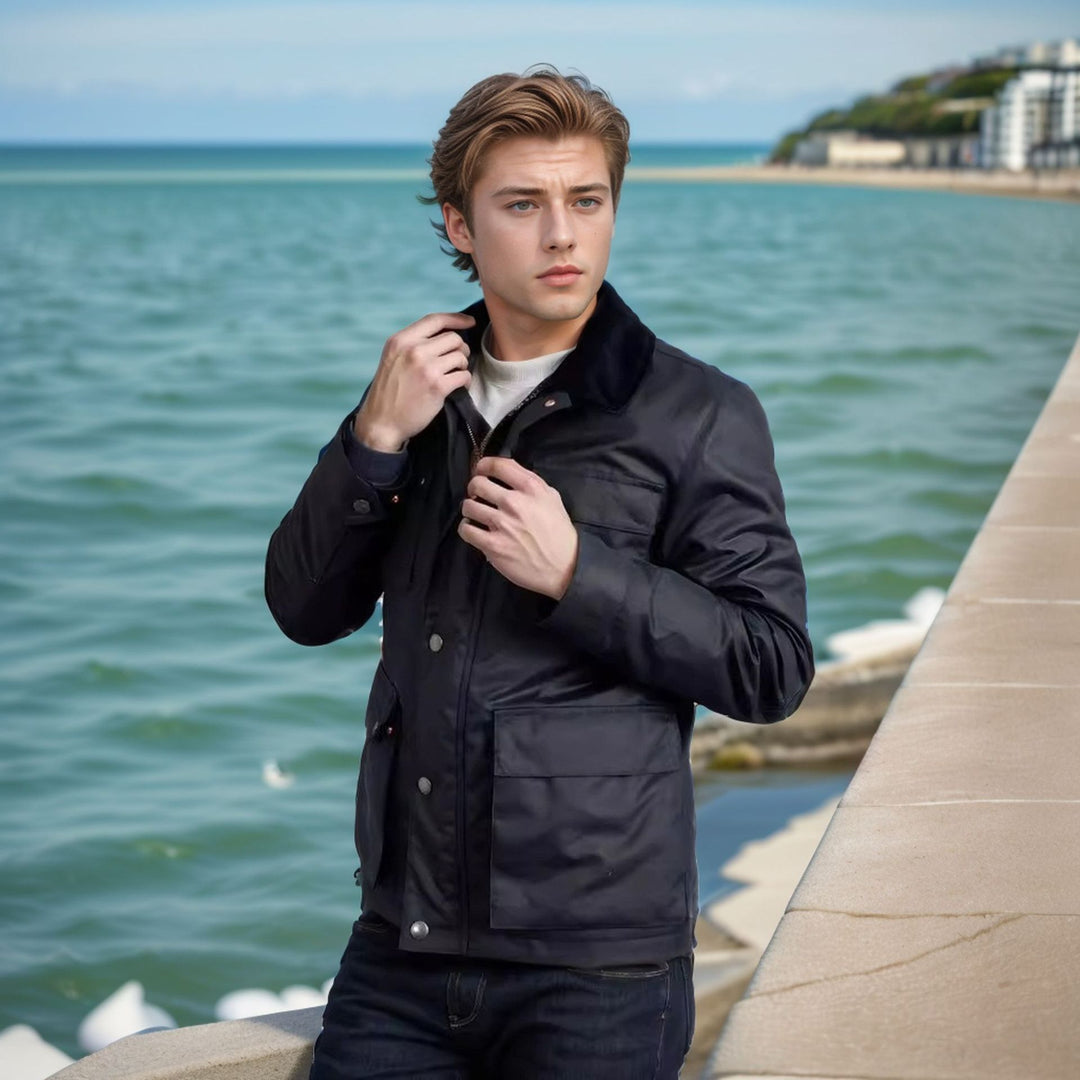 Herren Wasserabweisende Wattierte Jacke mit Stehkragen und großen Taschen Aliams