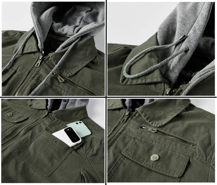 Herren vielseitige Utility-Jacke mit abnehmbarer Kapuze und praktischem Innenfutter Aliams
