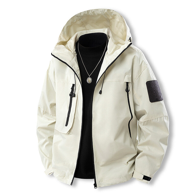 Herren wasserfeste Multifunktionsjacke mit Kapuze und praktischen Taschen Aliams