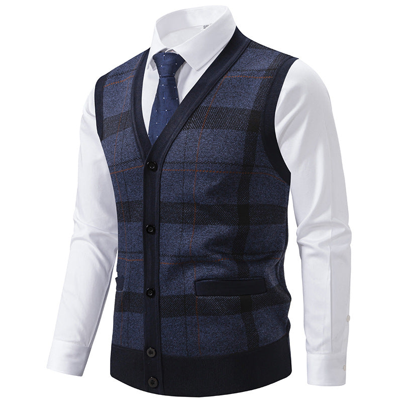 Herren elegante Strickjacke mit modernem Karomuster Aliams