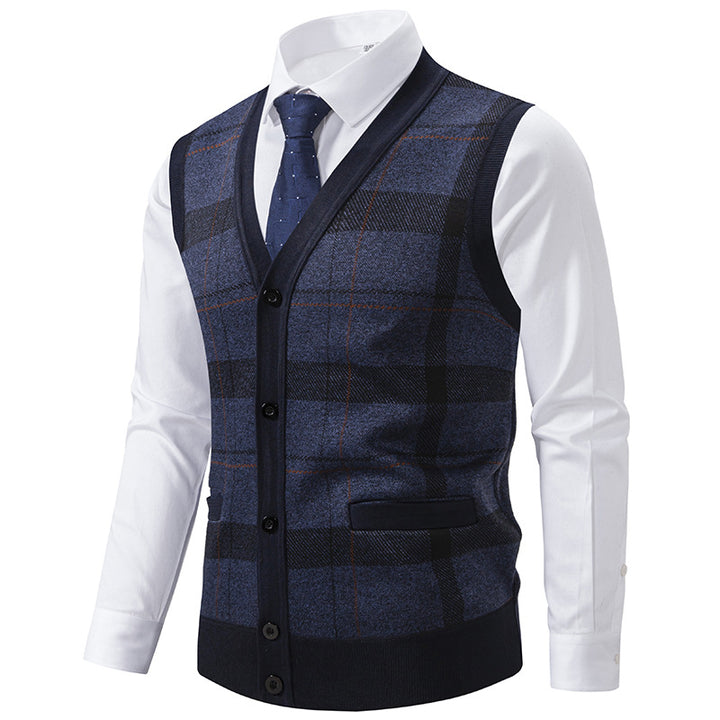 Herren elegante Strickjacke mit modernem Karomuster Aliams