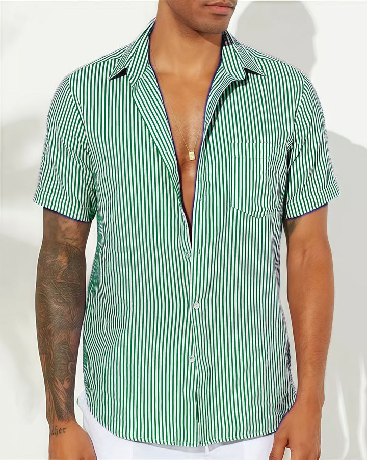 Herren Freizeit gestreiftes kurzärmeliges Button-Up Hemd Aliams