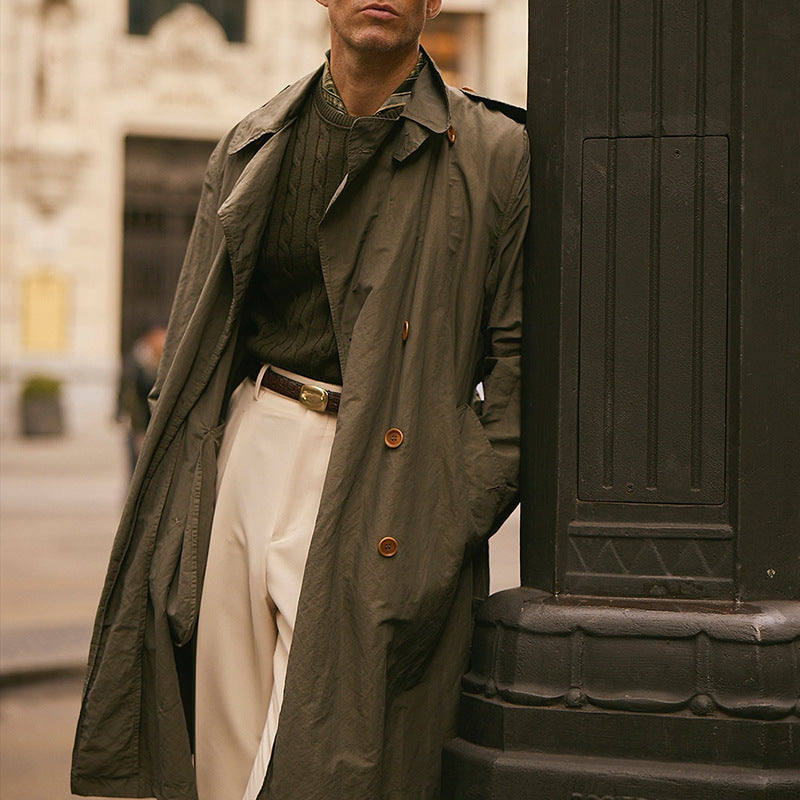 Herren Lange Trenchcoat im klassischen Stil mit praktischen Taschen Aliams