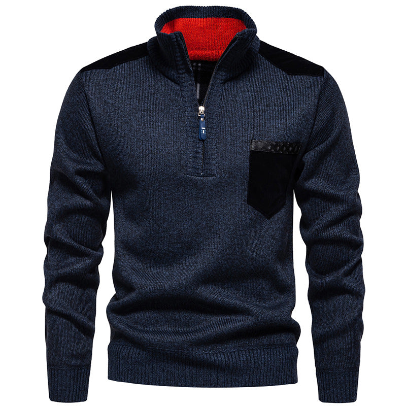 Herren Stehkragenpullover mit kontrastierenden Details und praktischen Taschen Aliams