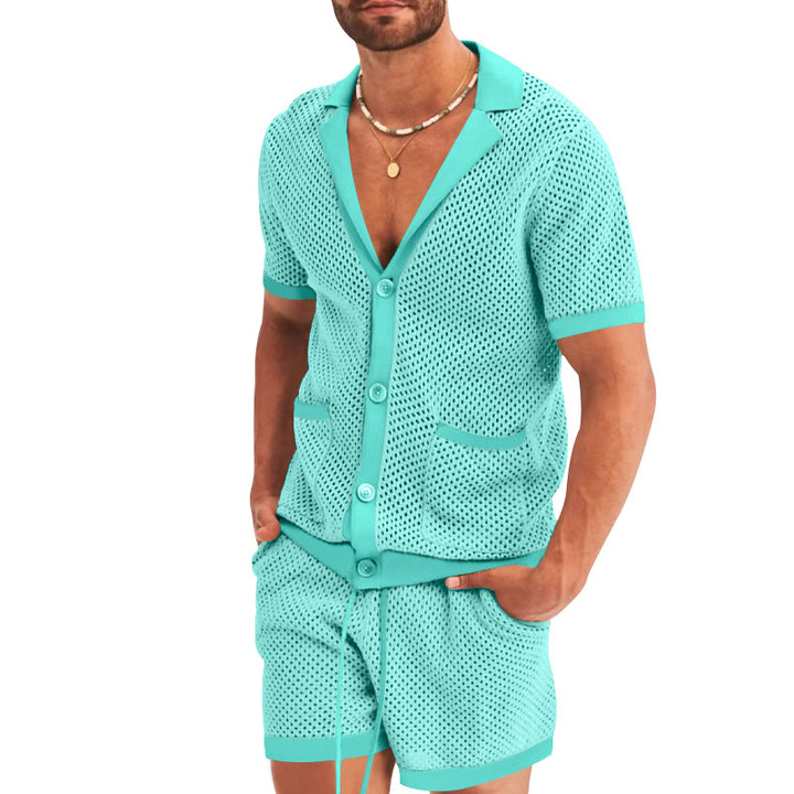 Herren luftiges Sommer-Set mit Netzdesign und elastischem Bund Aliams