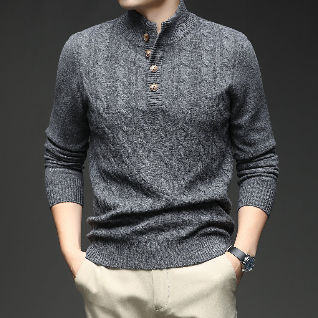 Herren Strickpullover mit Stehkragen und Knopfleiste Aliams