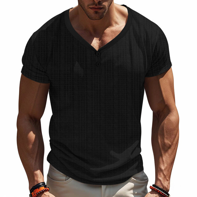 Herren Kurzarm Henley-Shirt mit strukturiertem Design und praktischen Knopfdetails Aliams