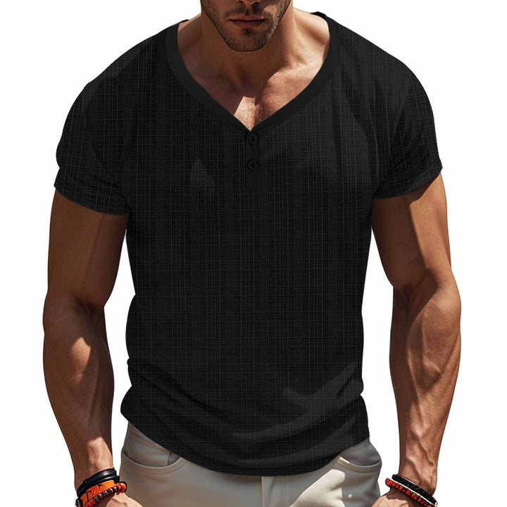Herren Kurzarm Henley-Shirt mit strukturiertem Design und praktischen Knopfdetails Aliams