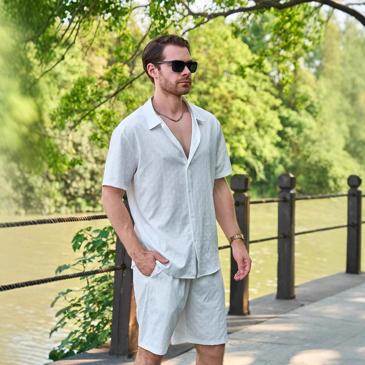 Herren lässiges Kurzarmhemd und kurze Hose Set Aliams