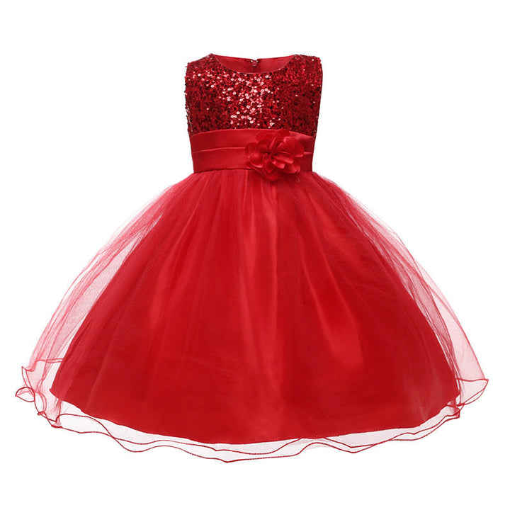Mädchen Festliches Tüllkleid mit Glitzerndem Oberteil und Floraler Applikation Aliams