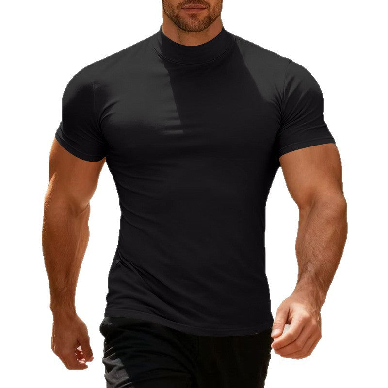 Herren Sportliches Kurzarm-T-Shirt mit hohem Kragen Aliams