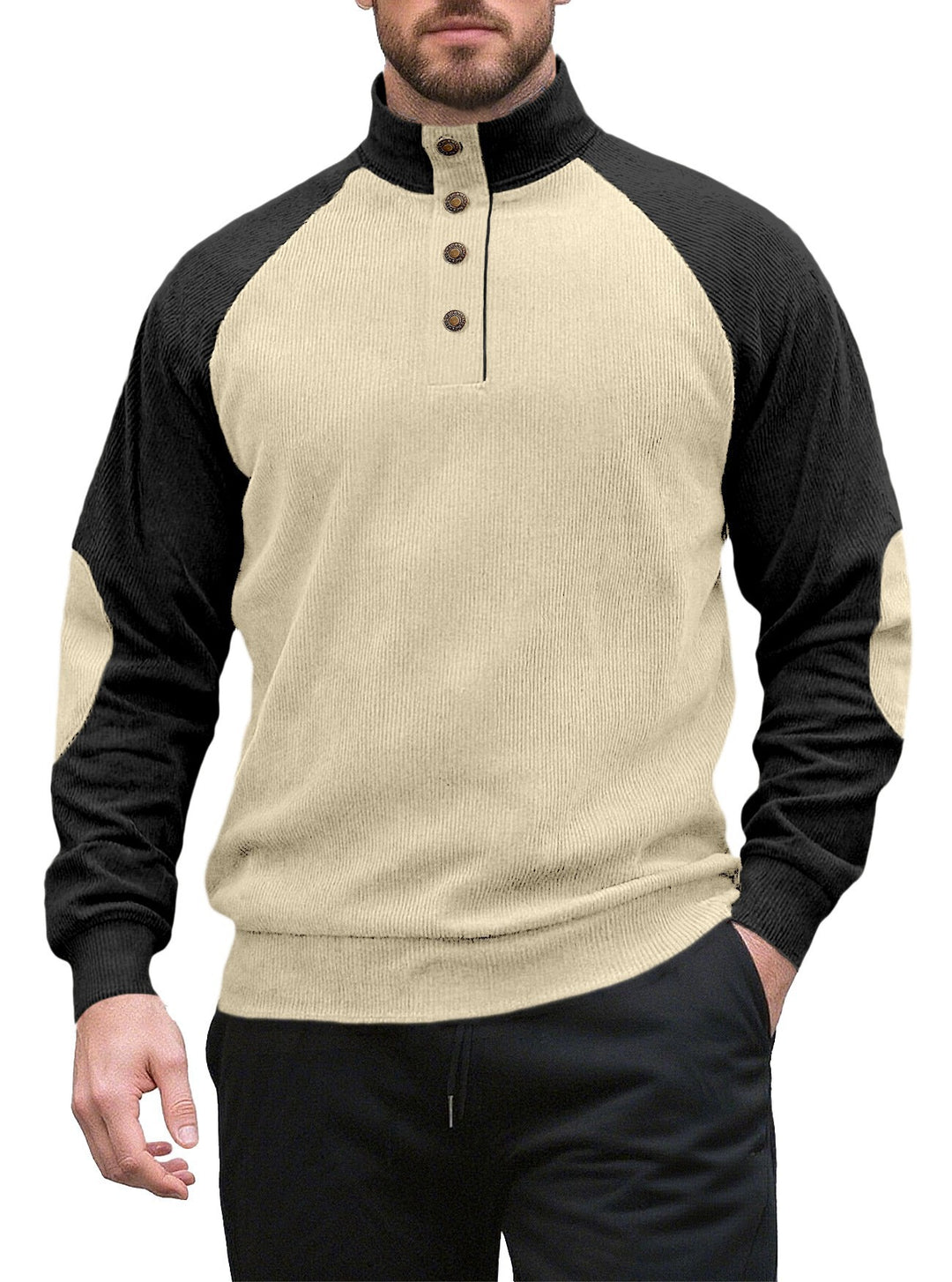 Herren Strickpullover mit modernem Stehkragen und Knopfleiste Aliams