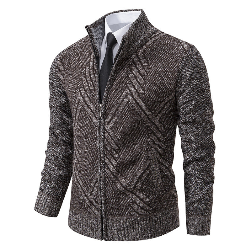 Herren elegante Strickjacke mit strukturiertem Zopfmuster und hochschließendem Kragen Aliams