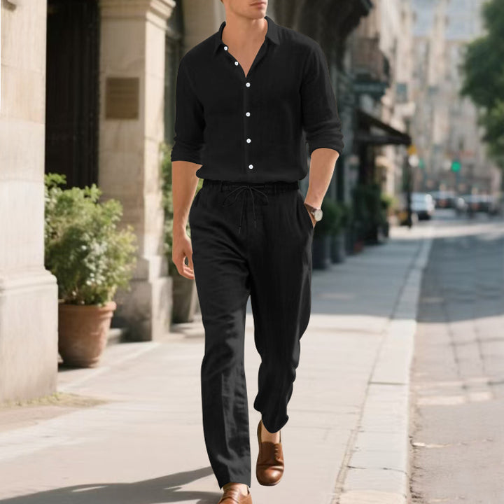 Herren entspannte Leinenhose mit verstellbarem Kordelzug und elastischem Bund Aliams