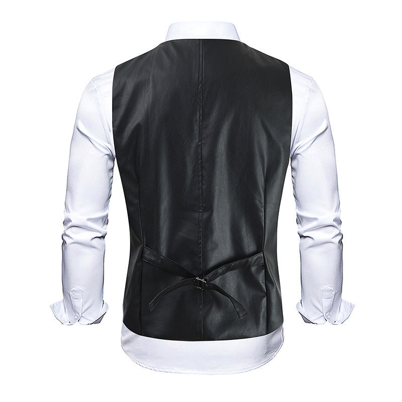 Herren elegante Kunstlederweste Aliams