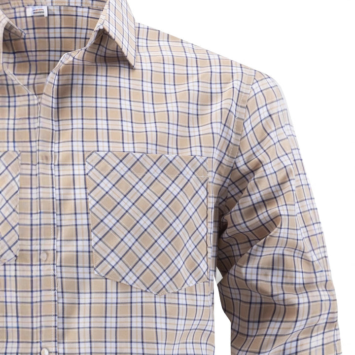 Herren kariertes Langarmhemd mit Brusttasche und feiner Struktur Aliams