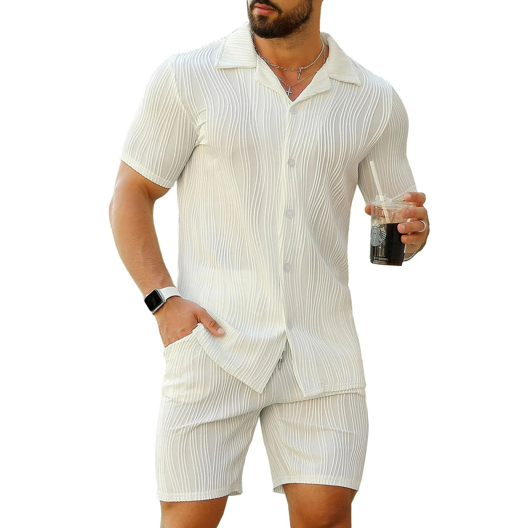 Stylisches strukturiertes Kurzarm-Sommer-Set für Herren Aliams