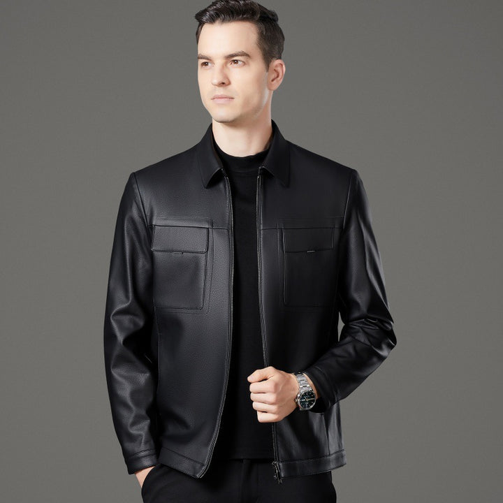 Herren stilvolle Kunstlederjacke mit praktischen Taschen Aliams