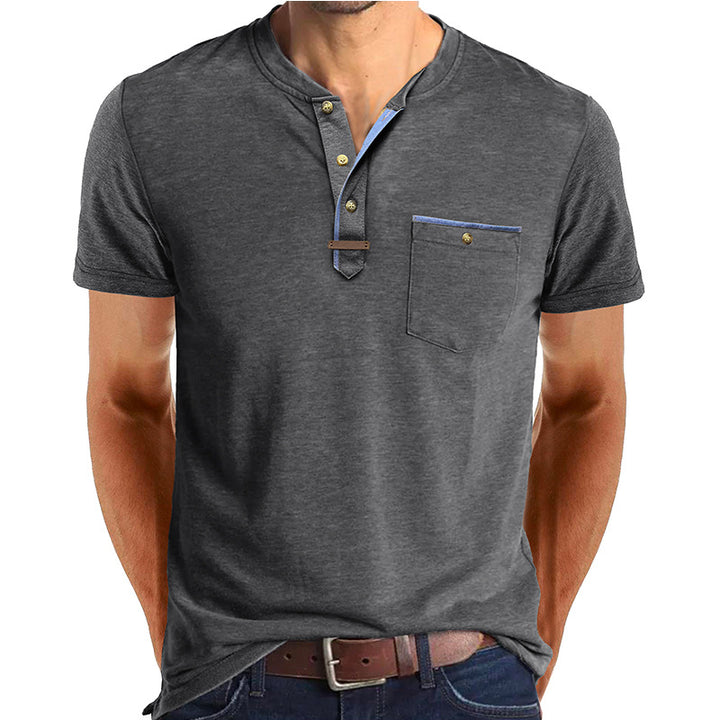 Herren Kurzarm-Henley-Shirt mit modischen Knopfdetails und Brusttasche Aliams