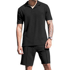 Herren Freizeit Polo-Shorts-Set aus atmungsaktivem Stoff mit Struktur Aliams
