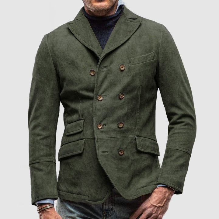 Herren eleganter Wildlederblazer mit doppelter Knopfleiste und praktischen Taschen Aliams