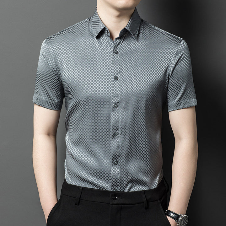 Herren Kurzarmhemd aus hochwertigem Baumwollmix mit subtilen Rautenmuster Aliams