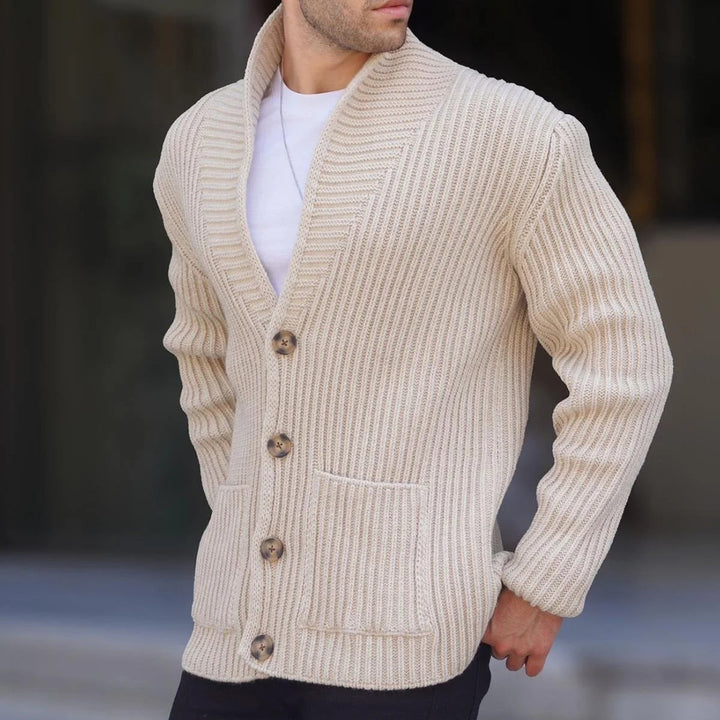 Herren Grob gestrickte Cardigan mit breitem Rippenmuster und praktischen Taschen Aliams