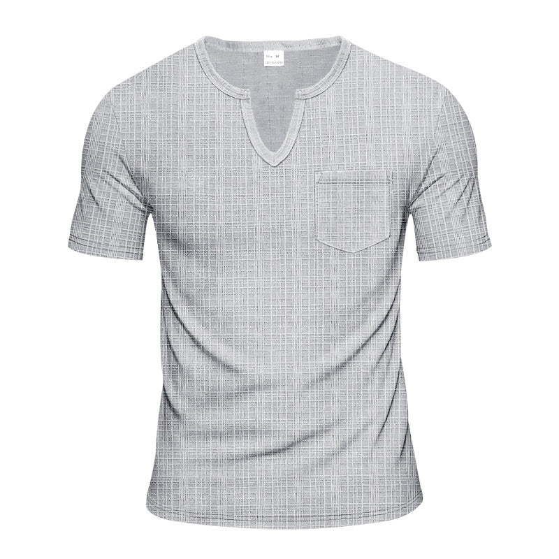 Herren Kurzarm-Henley-T-Shirt mit modernem V-Ausschnitt und praktischer Brusttasche Aliams