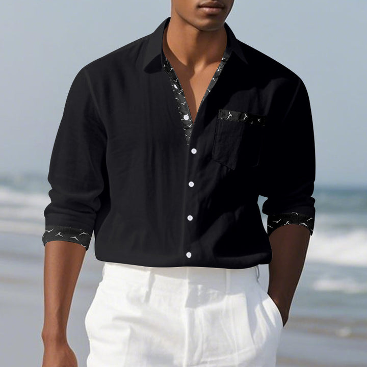 Herren Elegantes Langarmhemd mit Kontrastdetails und Brusttasche Aliams