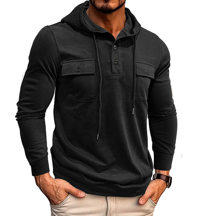 Herren Kapuzenshirt mit praktischen Brusttaschen und modischem Henley-Ausschnitt Aliams