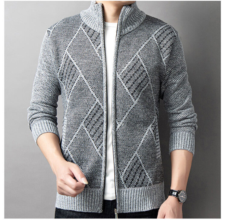 Herren Strickjacke mit modernem Zipper und grafischem Muster Aliams