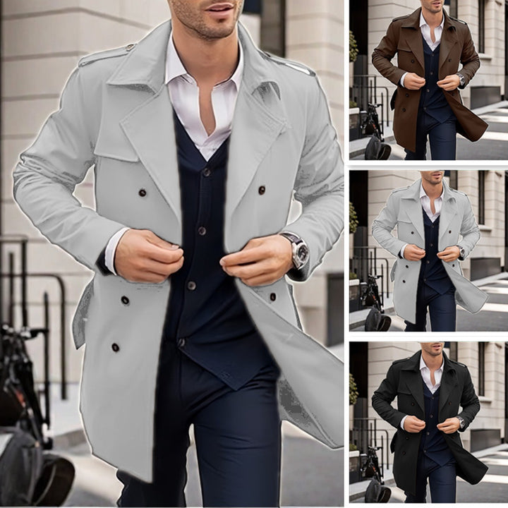 Herren Doppelt-knopf Trenchcoat mit praktischen Taschen Aliams