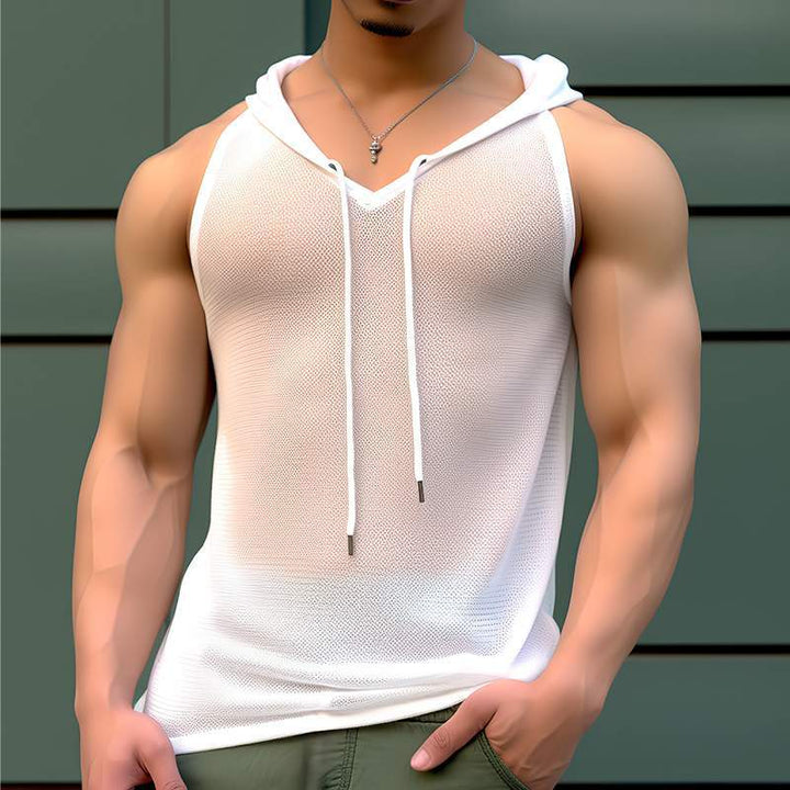 Herren Atmungsaktives Sport-Tanktop mit Kapuze und praktischer Schnürung Aliams