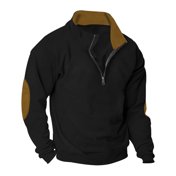 Herren Fleece Sweatshirt mit Stehkragen und schicken Kontrastärmel Aliams