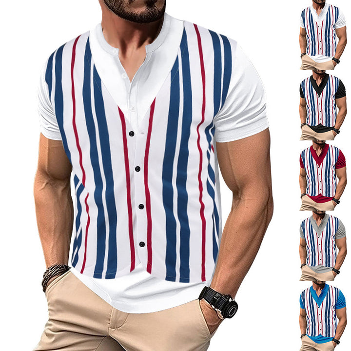 Herren Kurzarm-Henley-Shirt mit gestreiftem Design und modernem Schnitt Aliams