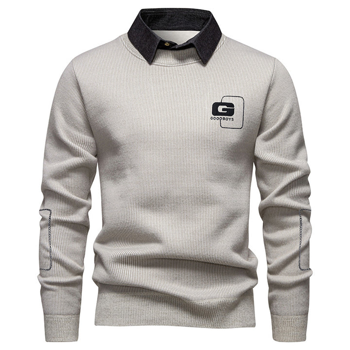 Herren eleganter Pullover mit Kragen und feinem Strickmuster Aliams
