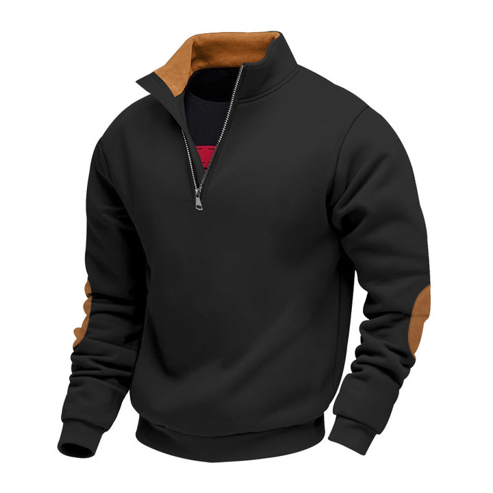 Herren Sweatshirt mit hochwertigem Stehkragen und eleganten Lederakzenten Aliams